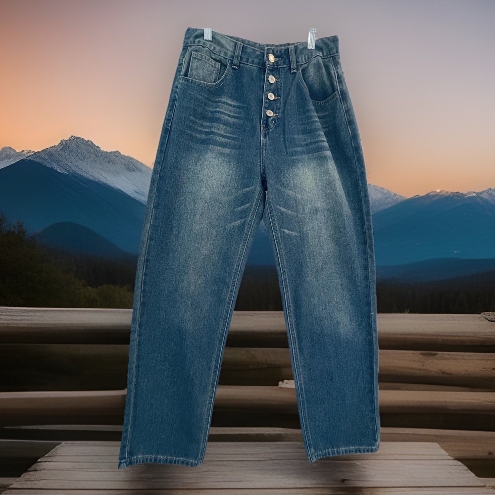 Jeans Womens M‎ Blue High Rise Mom Relaxed Fit Button Fly Denim Distressed